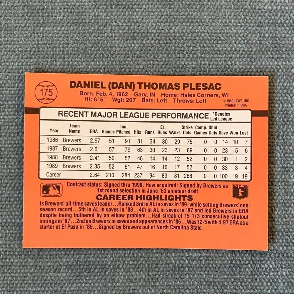 1990 Donruss Milwaukee Brewers Baseball Card Trading Card